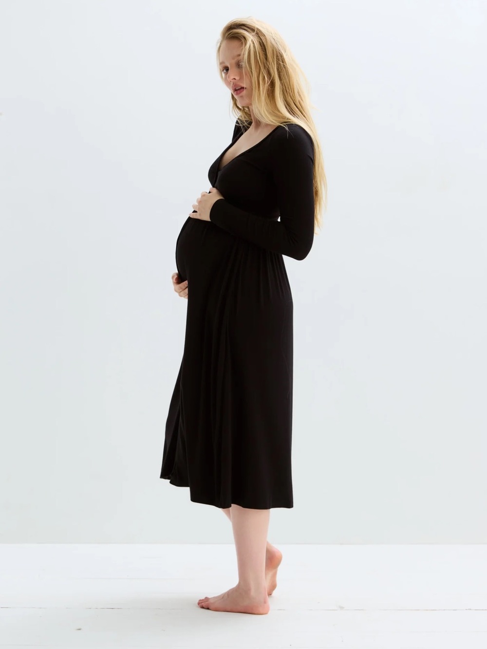 Hatch softest ribbed nursing 3 large black Long-Sleeve Midi Maternity Dress